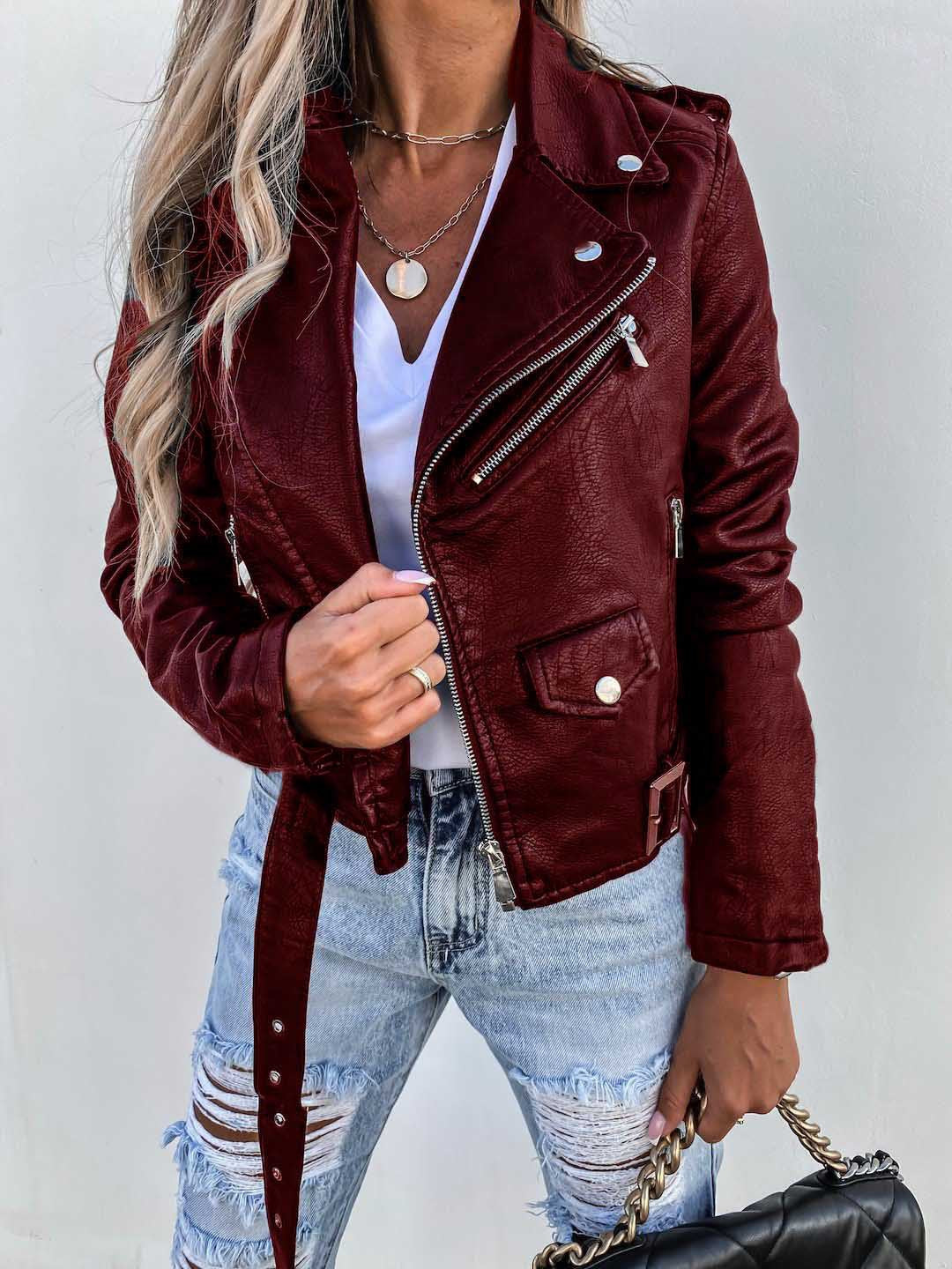 Alivia - Chaqueta de cuero con estilo y cremallera para mujeres