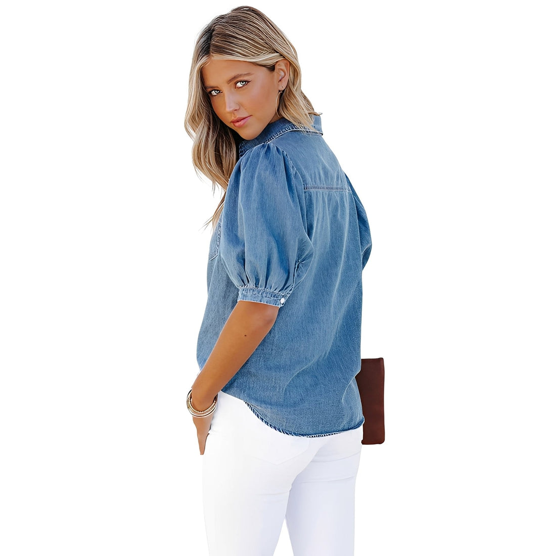Cinddy - Blusa de denim clásica y cómoda para mujeres