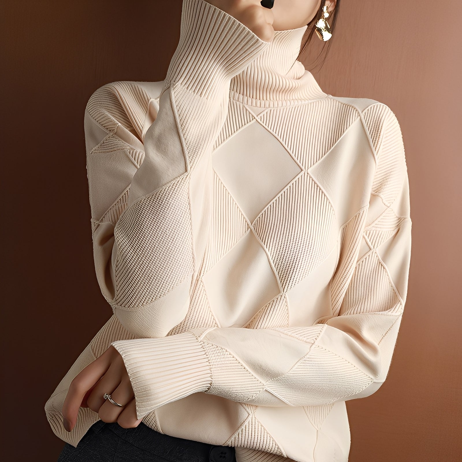 Lyndsea - Jersey de cuello alto suelto para mujeres