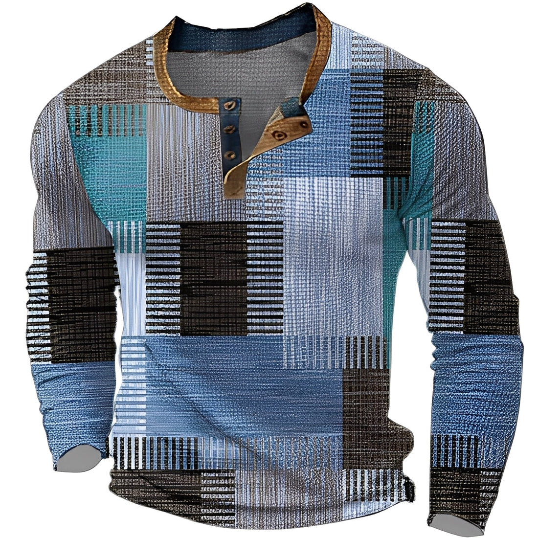 Brennan - Camisa de hombre con diseño estampado, de manga larga y estilo informal