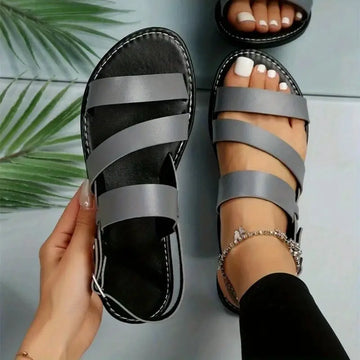 Diana - Sandalias planas de playa con correa de tobillo romana elegante