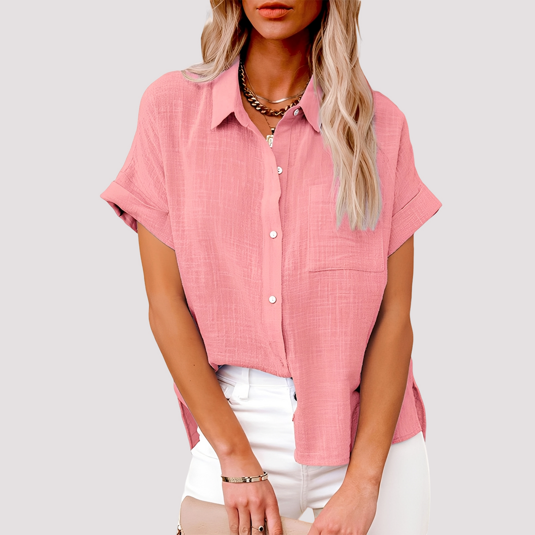 Josie - Blusa de manga corta holgada con bolsillo para damas