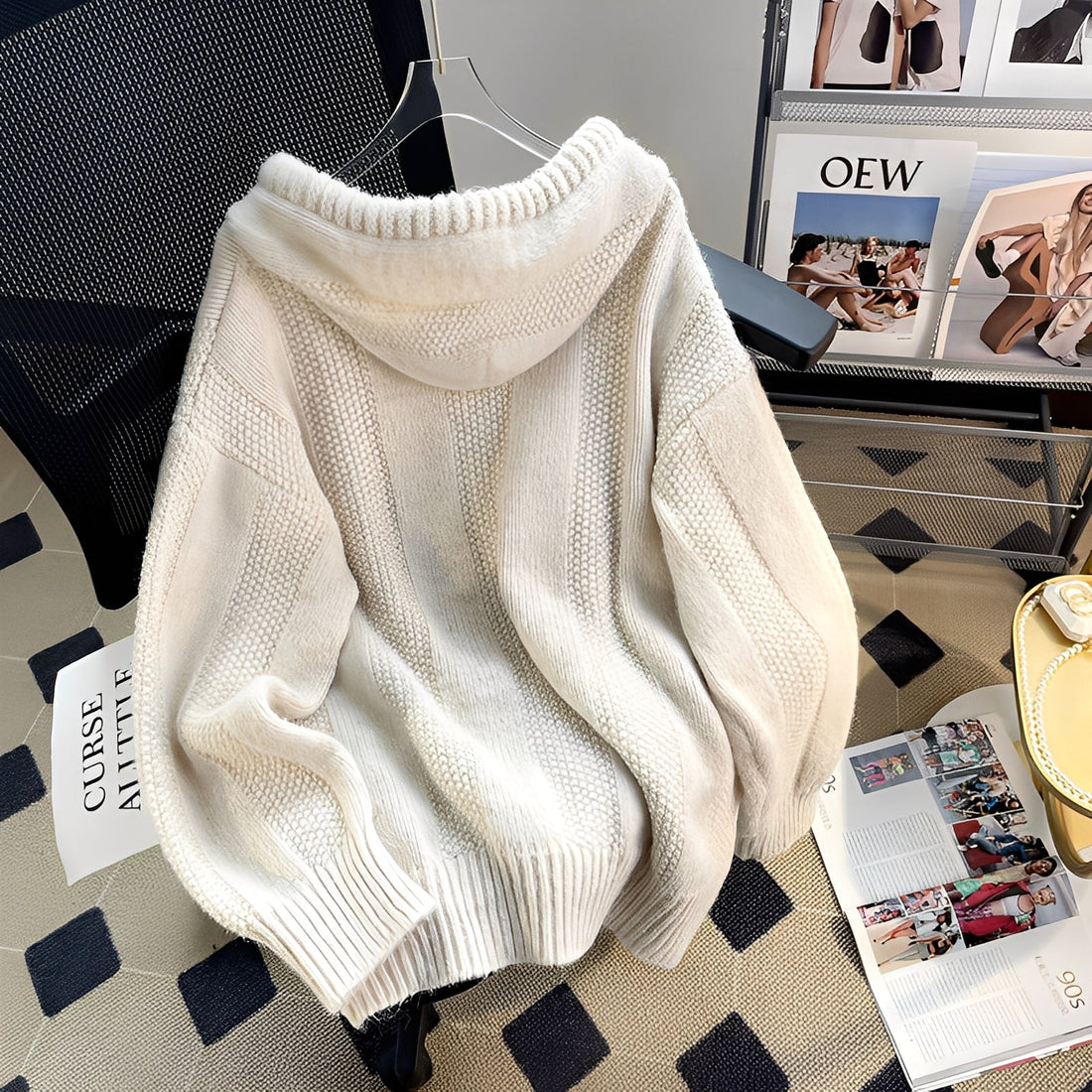 Haylee - Suéter casual de punto con capucha y botones para mujer