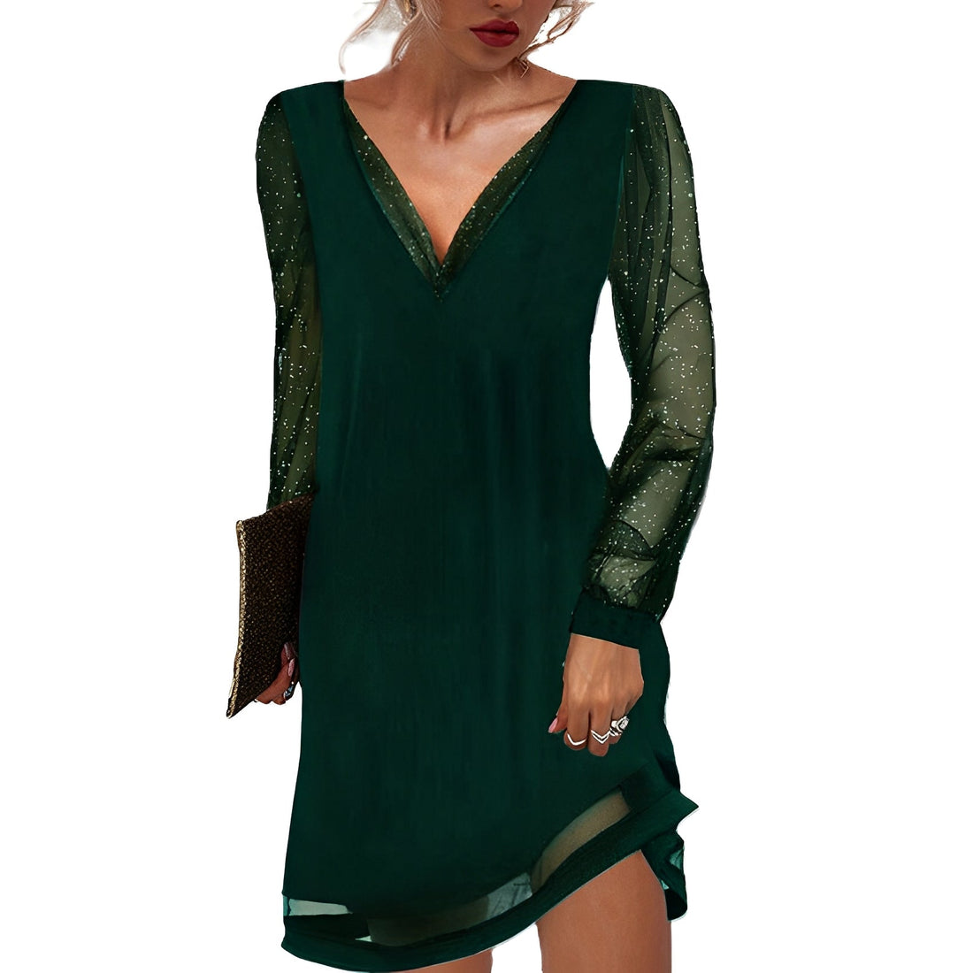 Annalee - Vestido elegante con mangas traslúcidas para mujeres