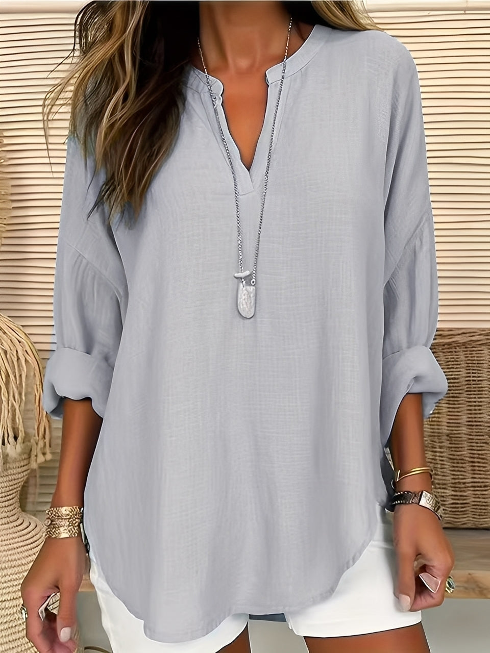 Colleen - Blusa de lino suelta y casual para mujer