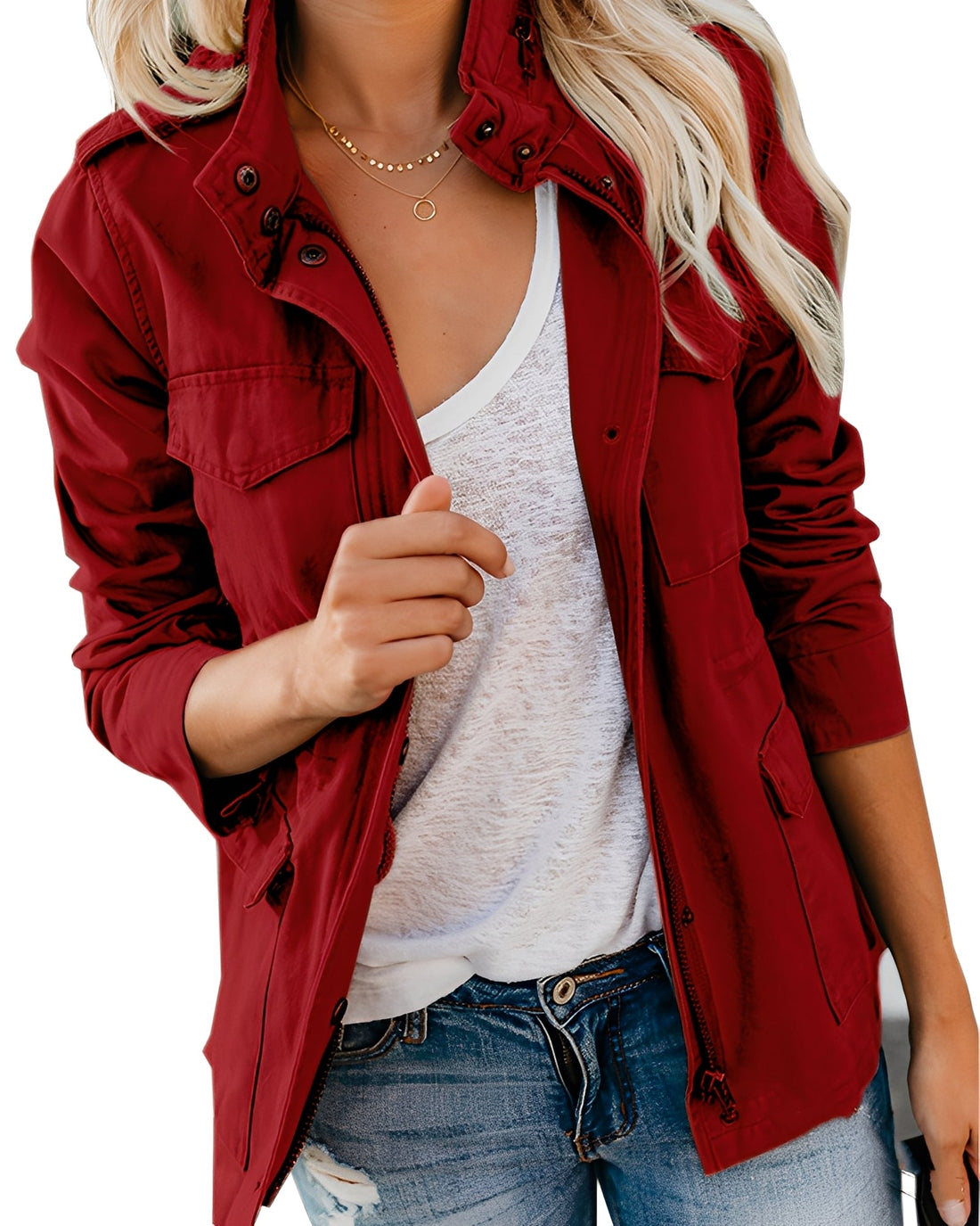 Rachyl - Chaqueta de jean casual con cremallera para mujeres