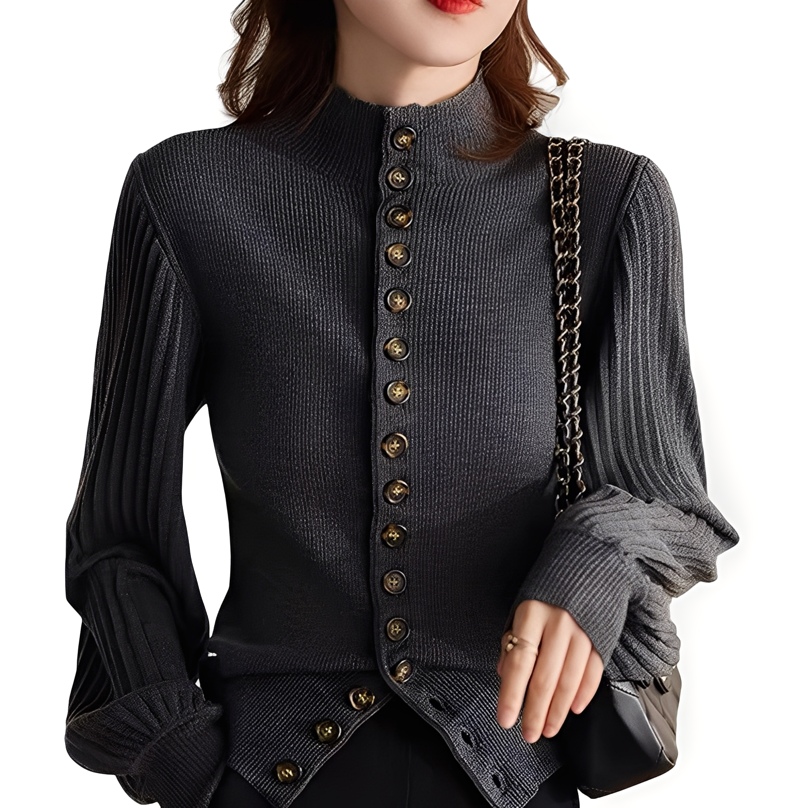 Adelyn - Blusa de punto casual con mangas abullonadas para mujer