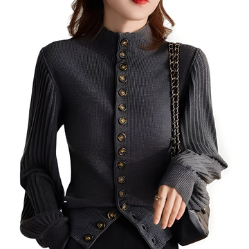 Adelyn - Blusa de punto casual con mangas abullonadas para mujer
