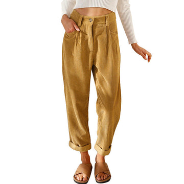Chelsie - Pantalones de pana informales de talle alto para mujer