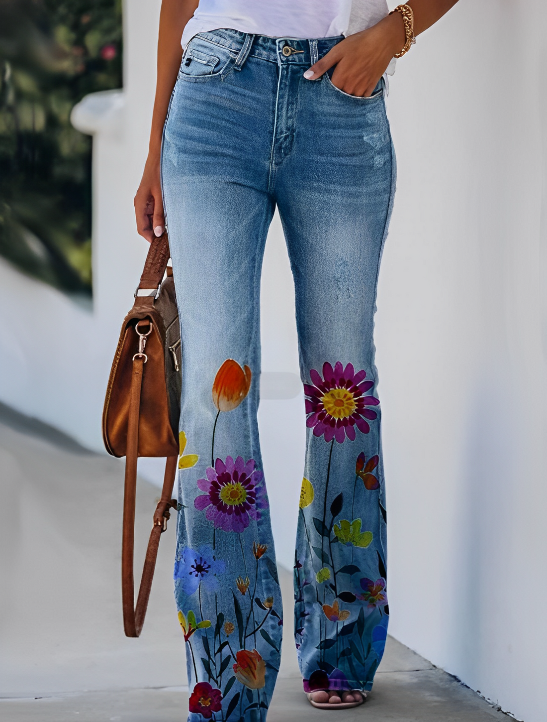Glenna - Pantalones de campana de verano con diseño floral para mujer