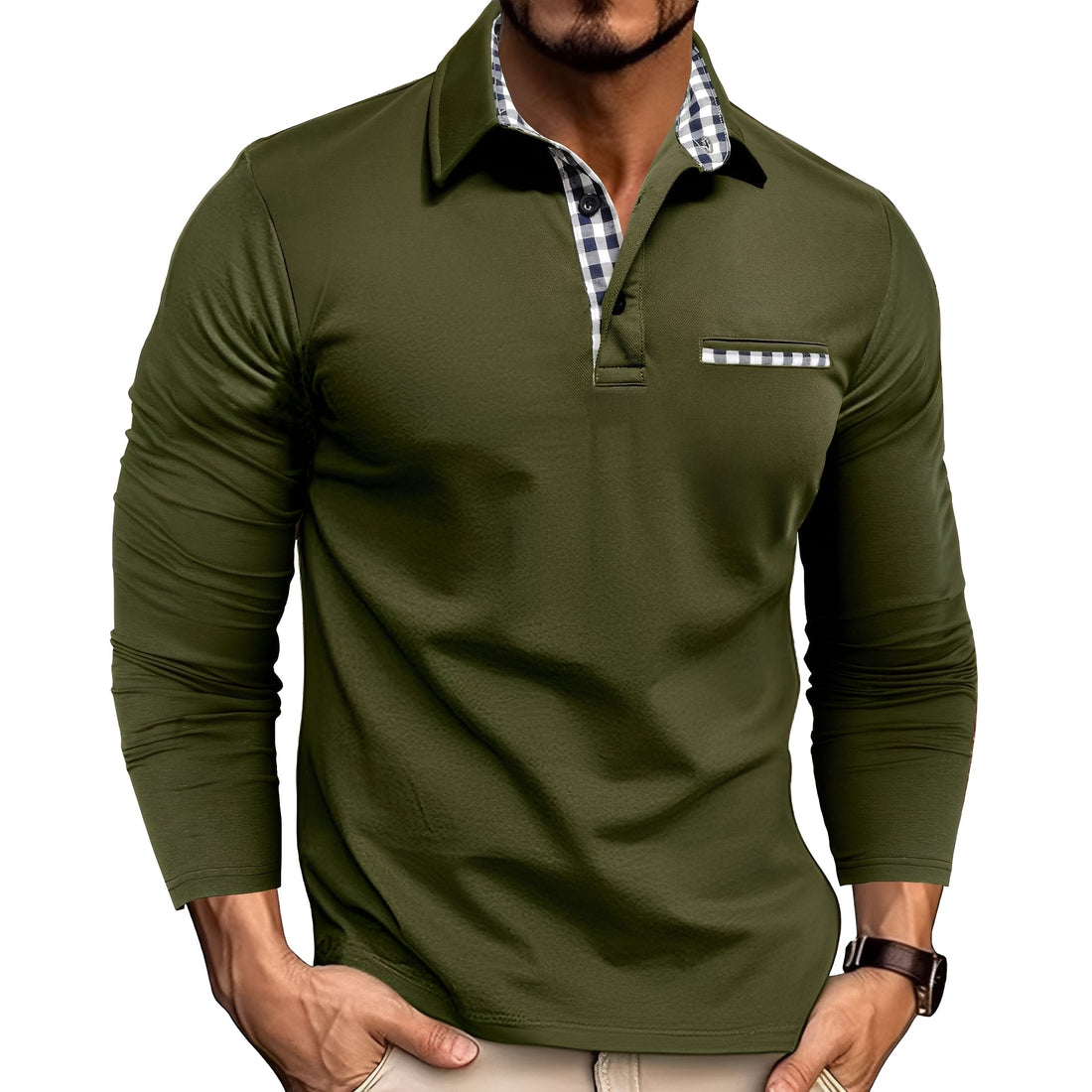 Rupert - Camisa Polo de Manga Larga Casual para Hombres