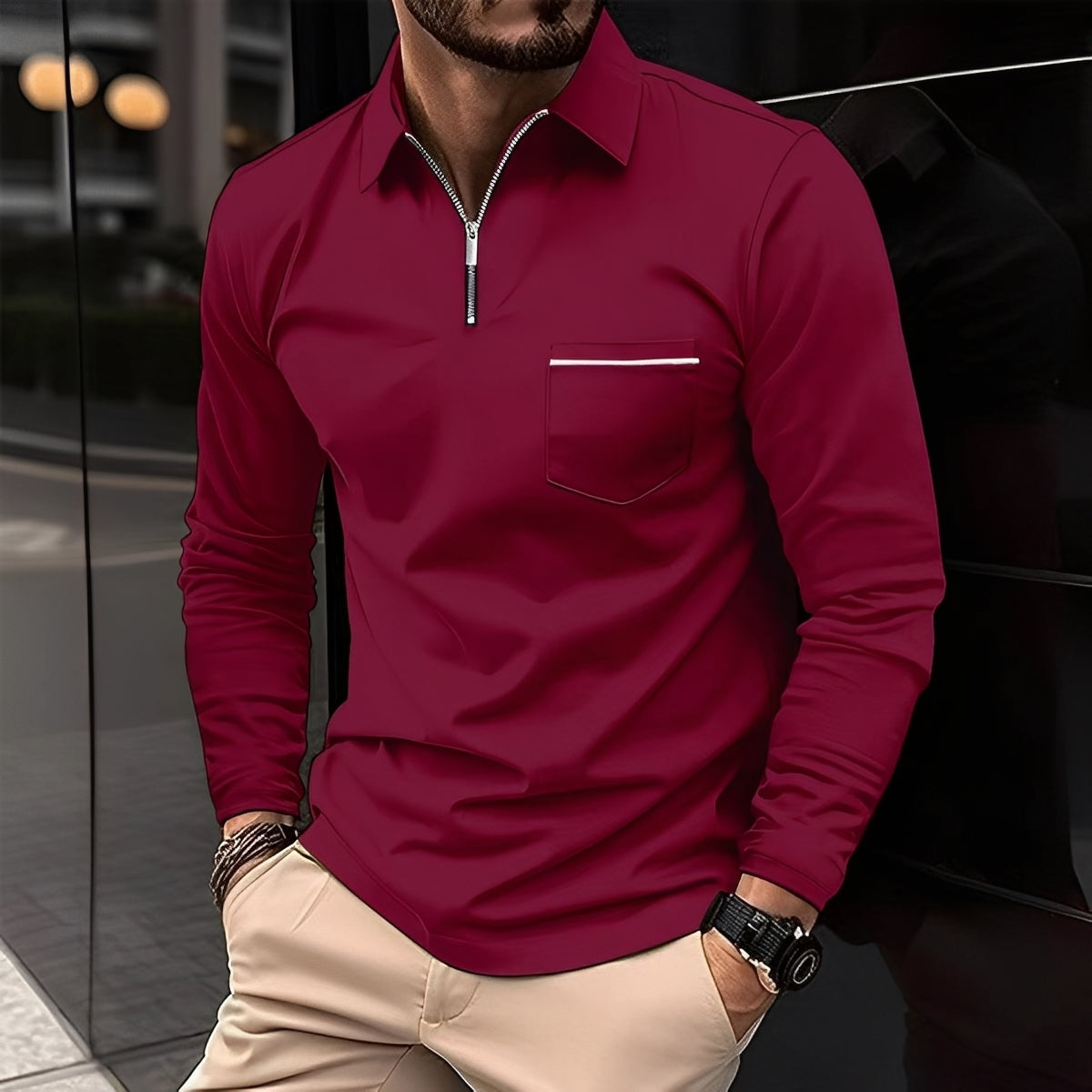 Bernard - Polo con Bolsillo y Manga Larga para Hombres