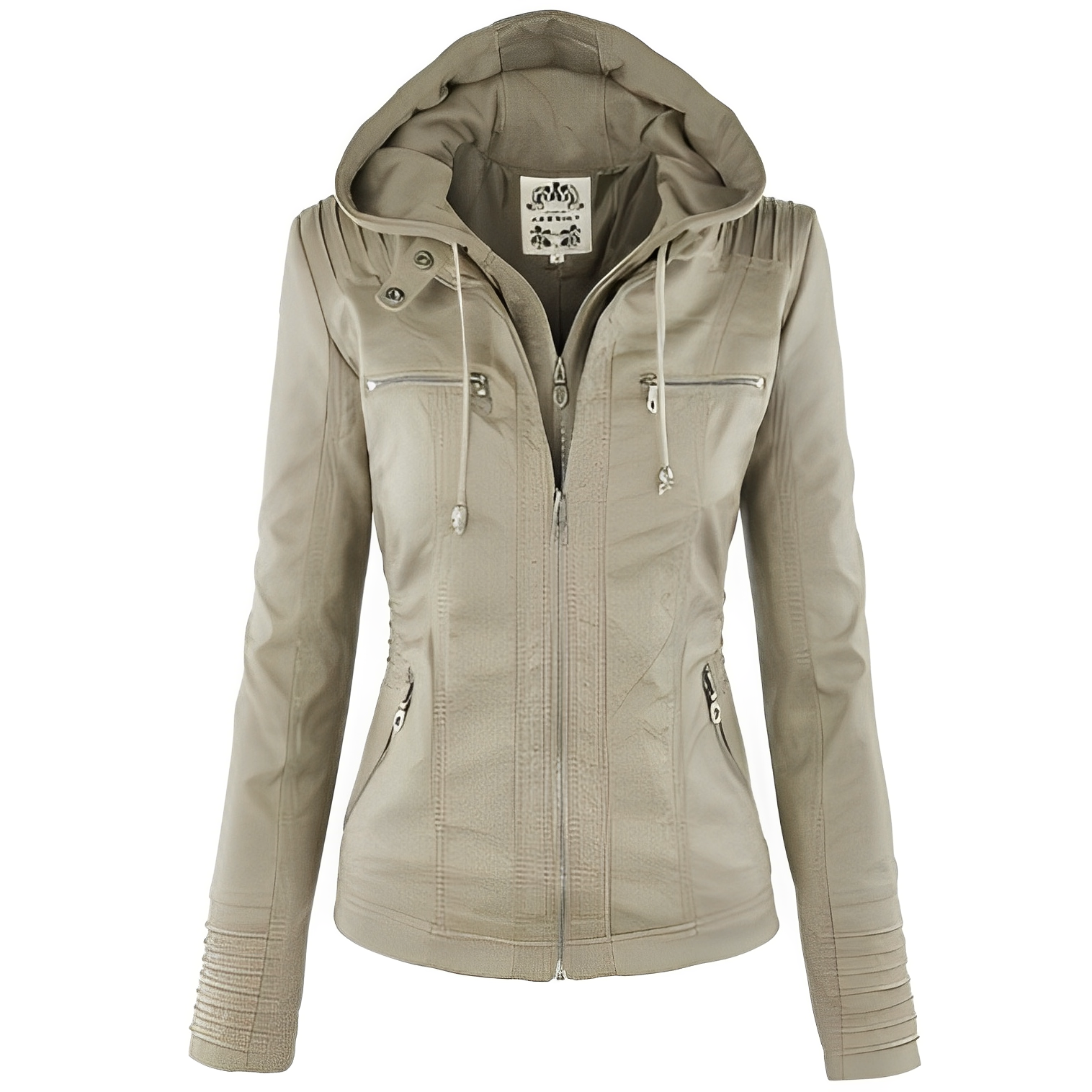 Janene - Chaqueta de cuero casual impermeable con capucha para mujeres