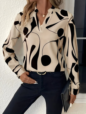 Melville - Blusa femenina elegante con estampado y manga larga