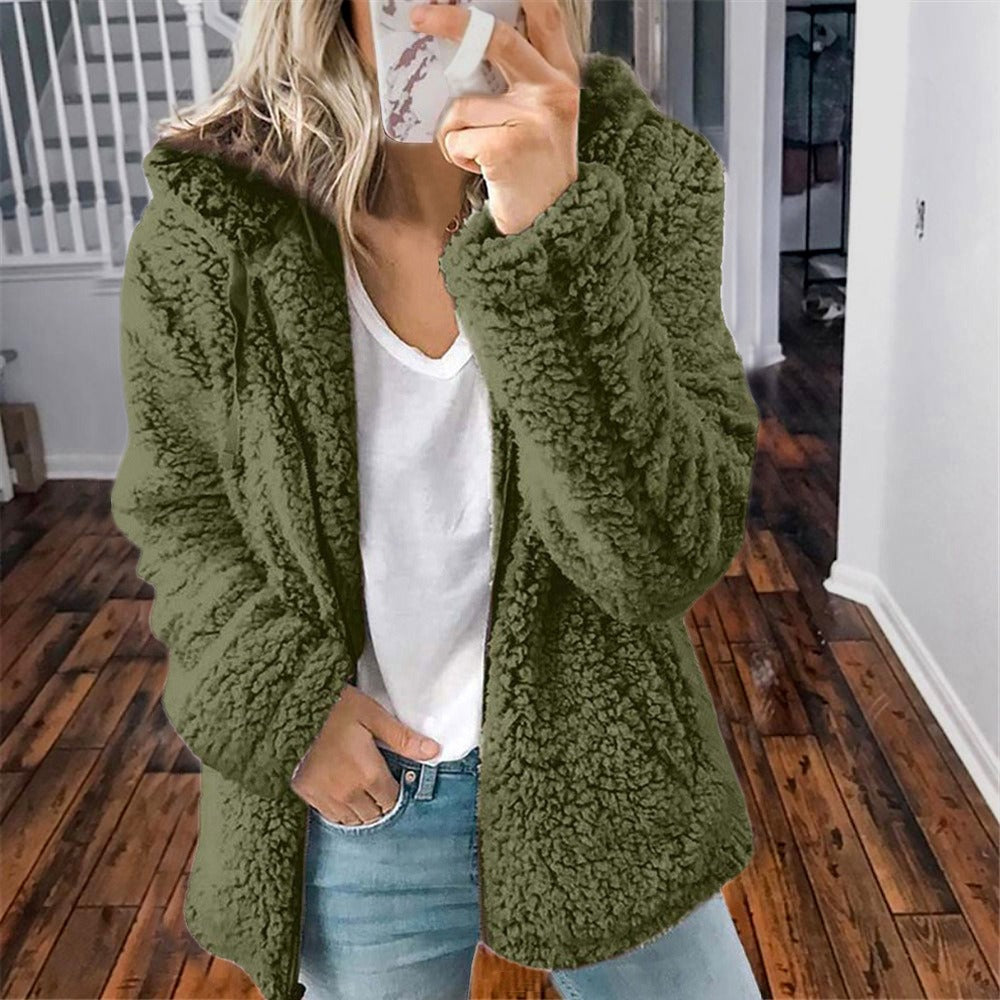 Celandine - Abrigo de lana con capucha de peluche estilo teddy