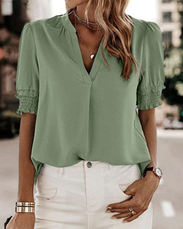 Sophia – Blusa con Escote en V y Mangas Cortas