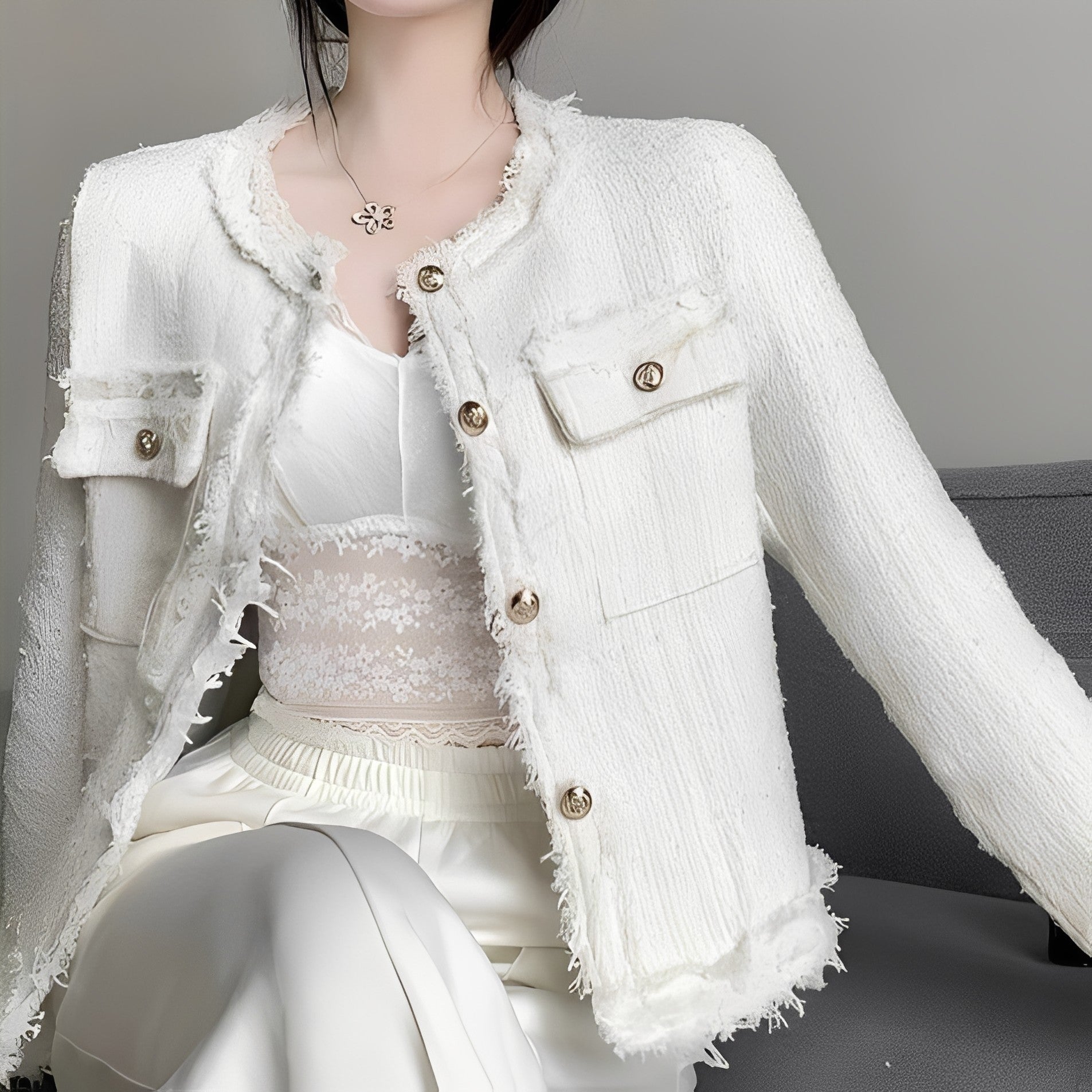 Rexanne - Chaqueta moderna y corta con bolsillos para mujeres