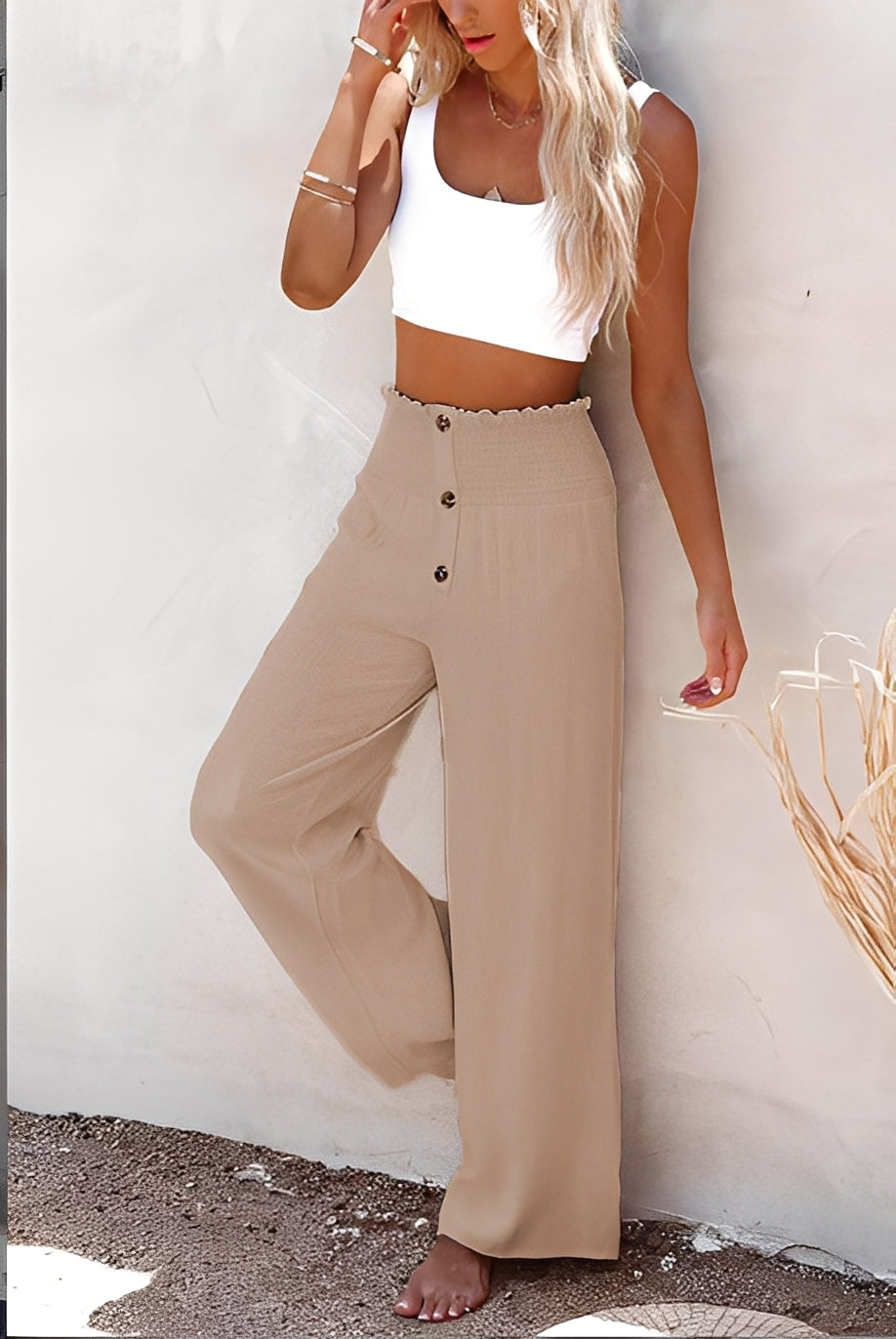 Aloïse - Pantalón de lino de tiro alto para mujer