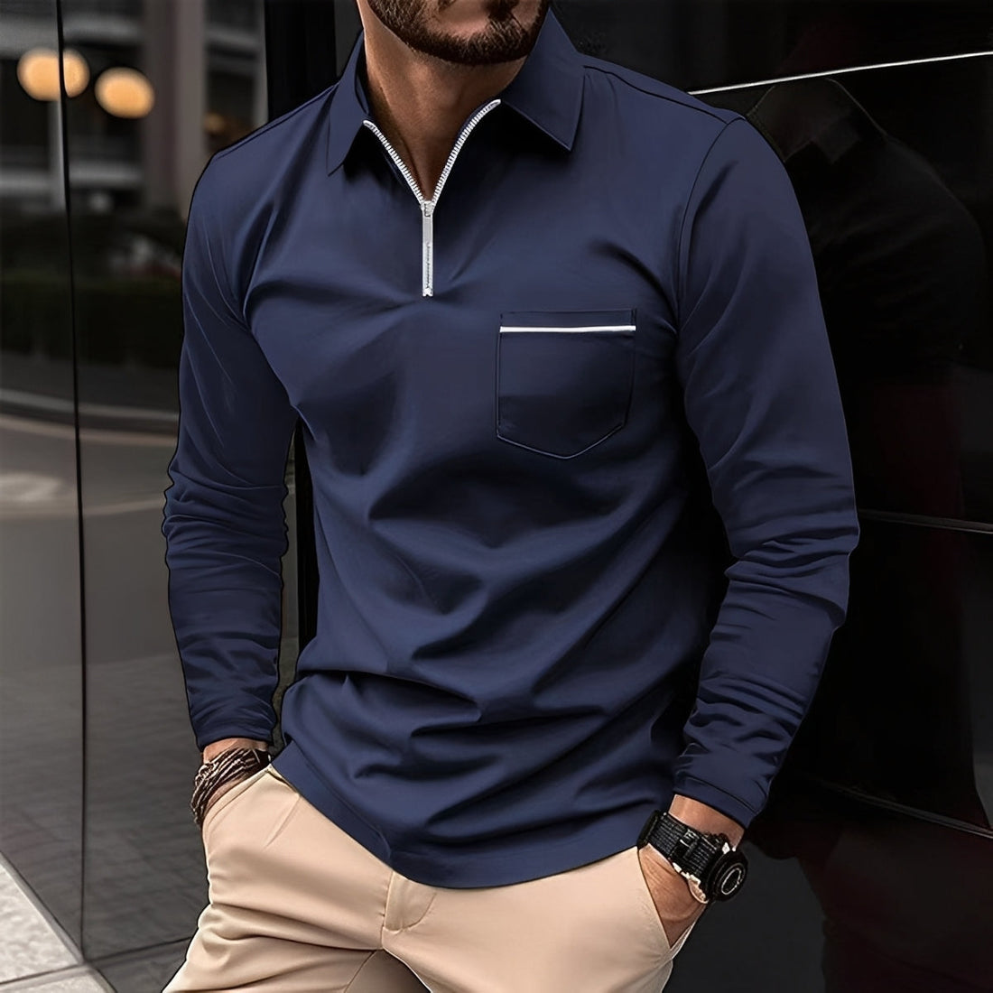 Bernard - Polo con Bolsillo y Manga Larga para Hombres