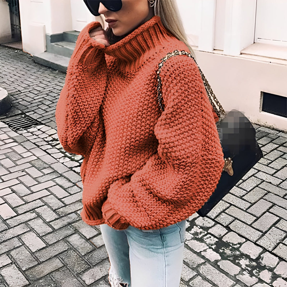 Paulina - Suéter de cuello alto informal de tejido grueso para mujer