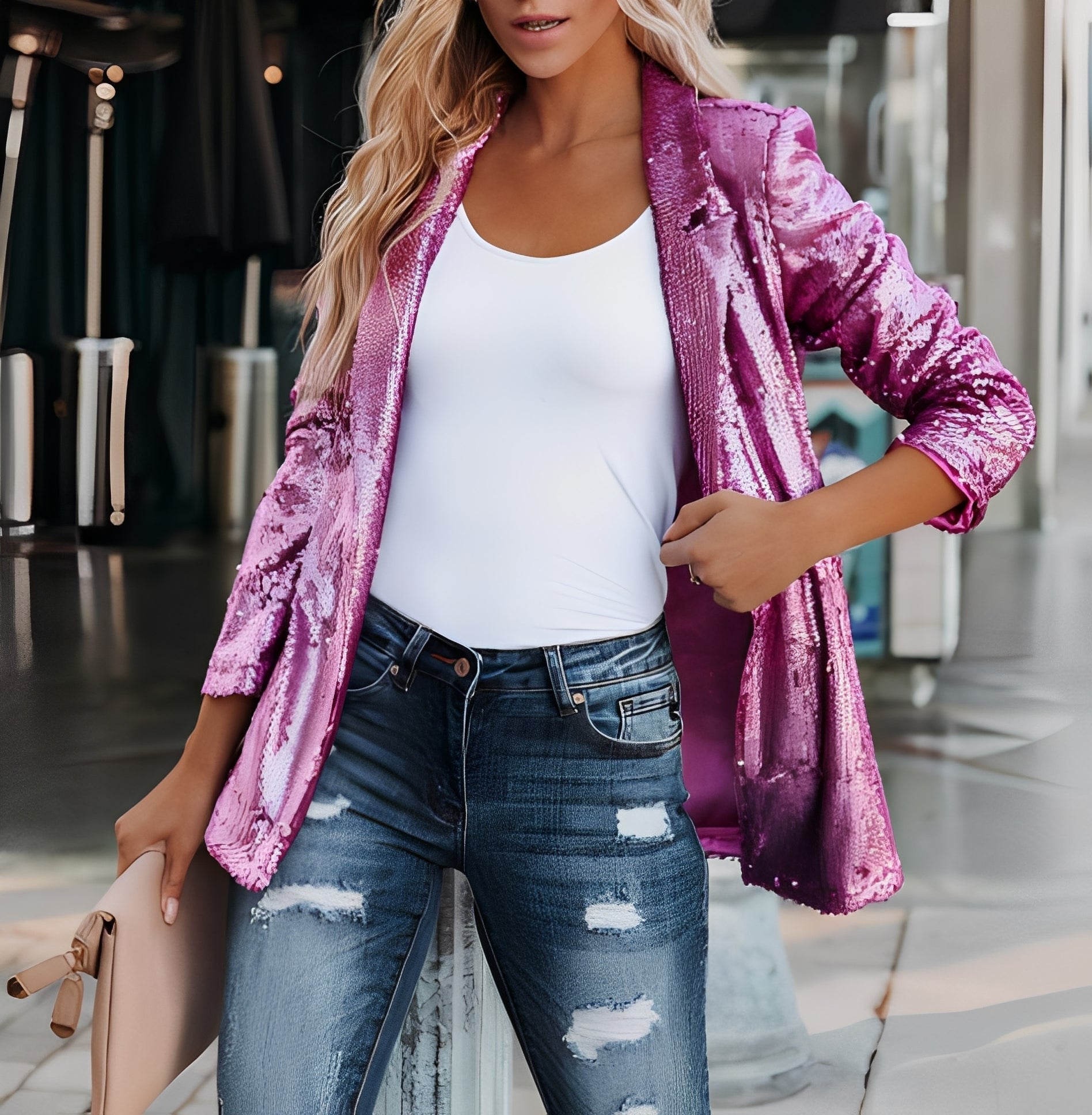 Abigaëlle - Blazer femenino con solapas y lentejuelas