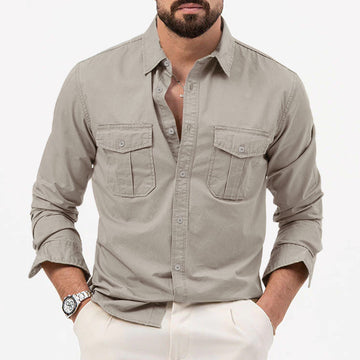 Dennis - Camisa clásica de manga larga con bolsillos para hombres