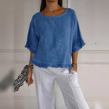 Arcella - Blusa informal chic con mangas con volantes para mujer