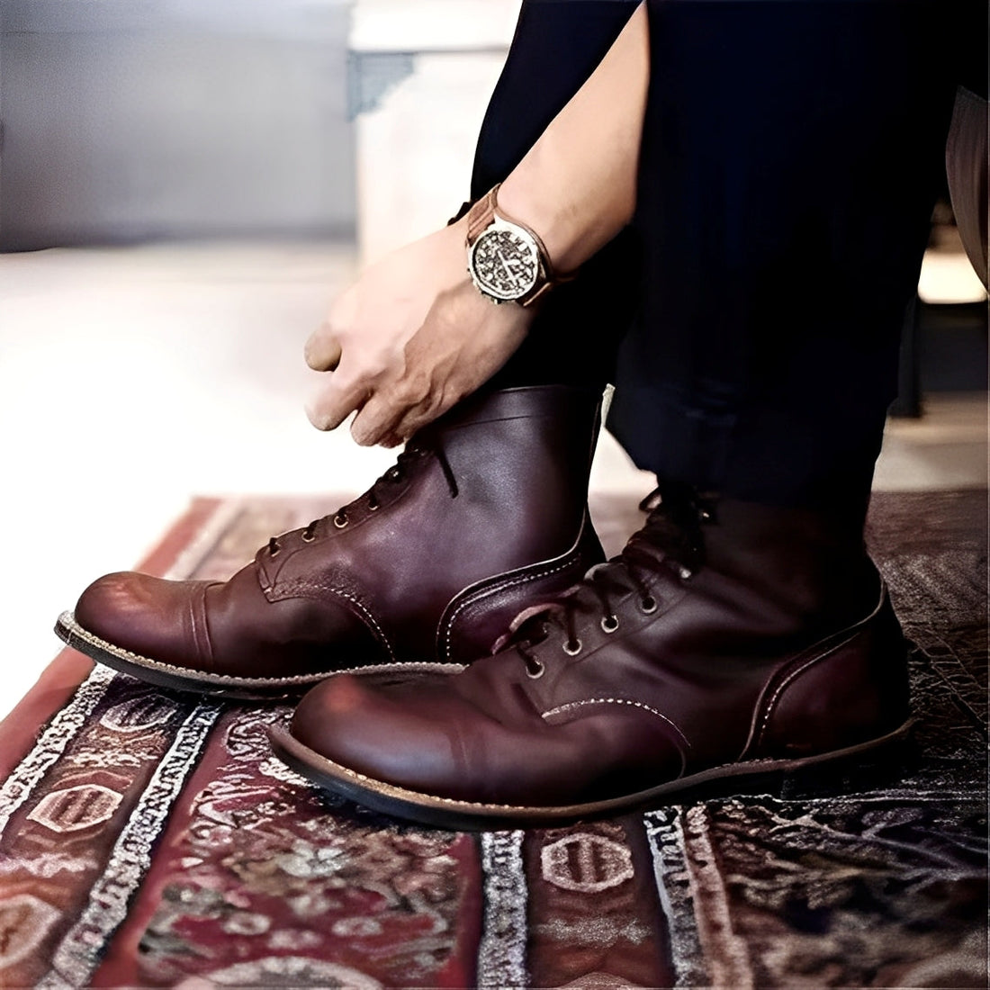 Garrick - Botas de Cuero Retro Estilo Robusto para Hombres