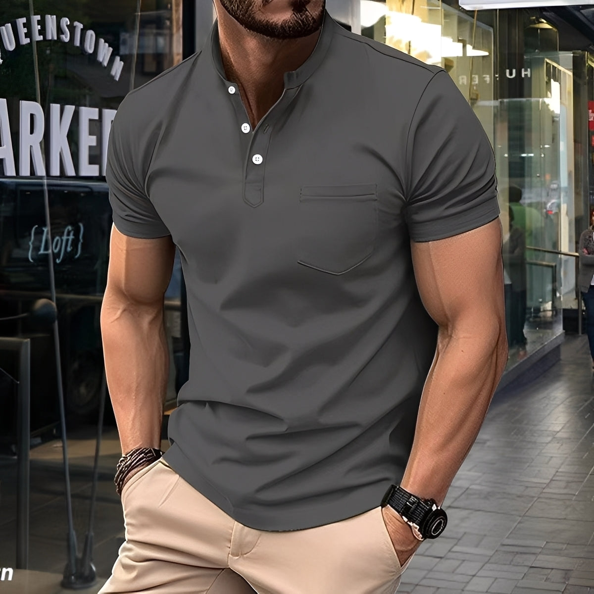 Darwin - Polo sencillo y casual con cuello medio para hombres