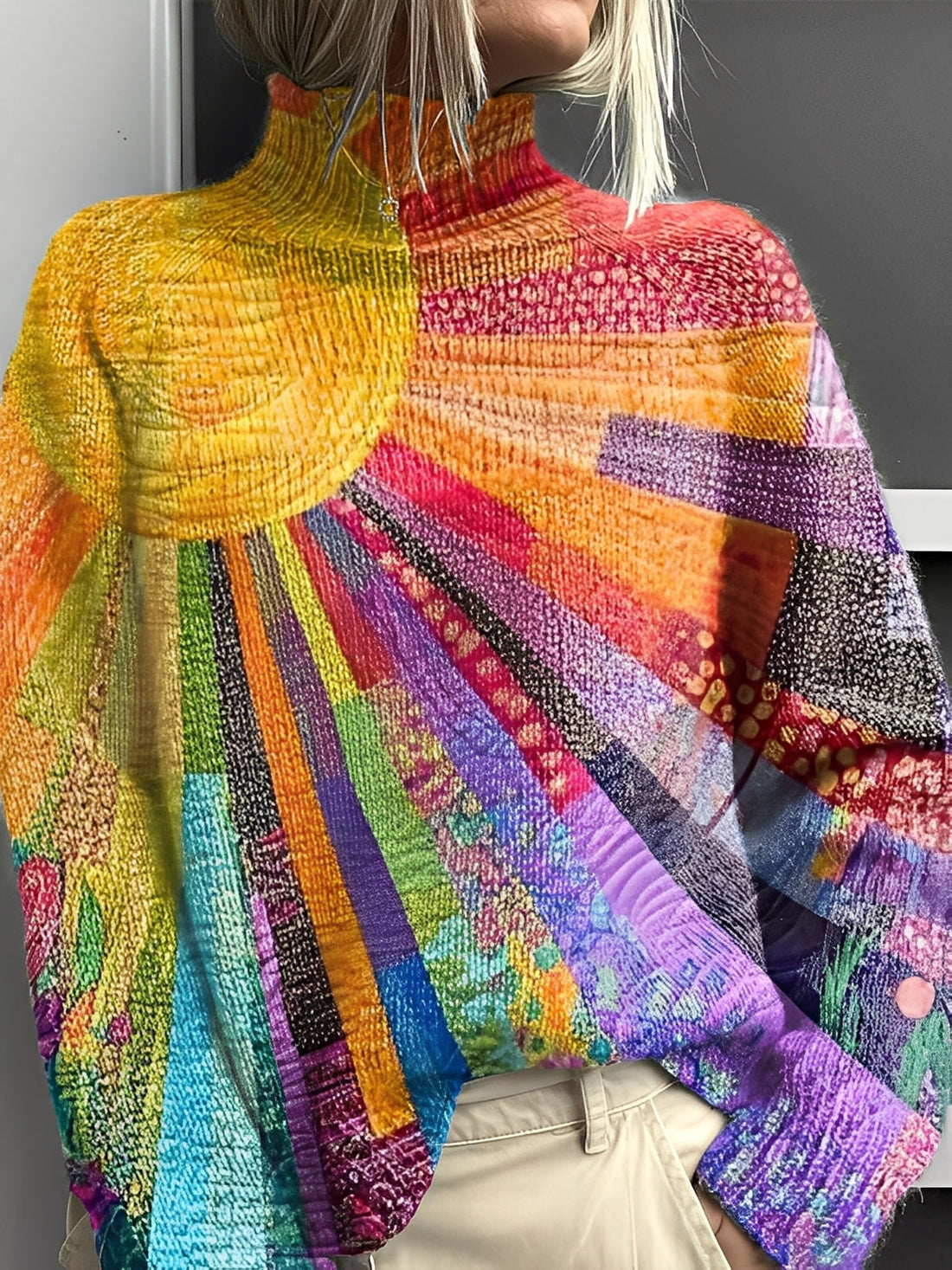 Giselle - Jersey elegante y colorido con cuello alto para mujer