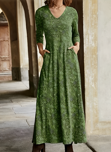Bernadine - Vestido largo con mangas largas y diseño estampado para mujeres