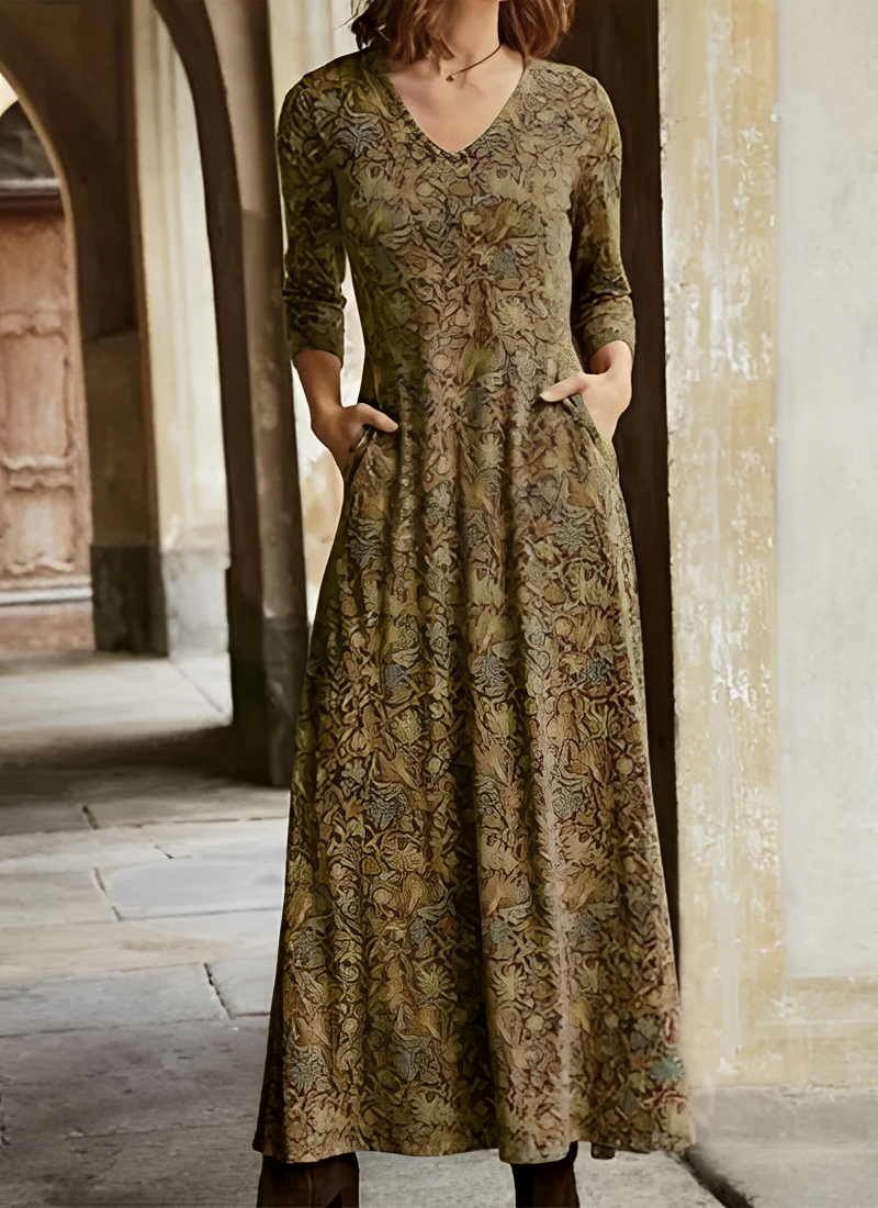 Bernadine - Vestido largo con mangas largas y diseño estampado para mujeres