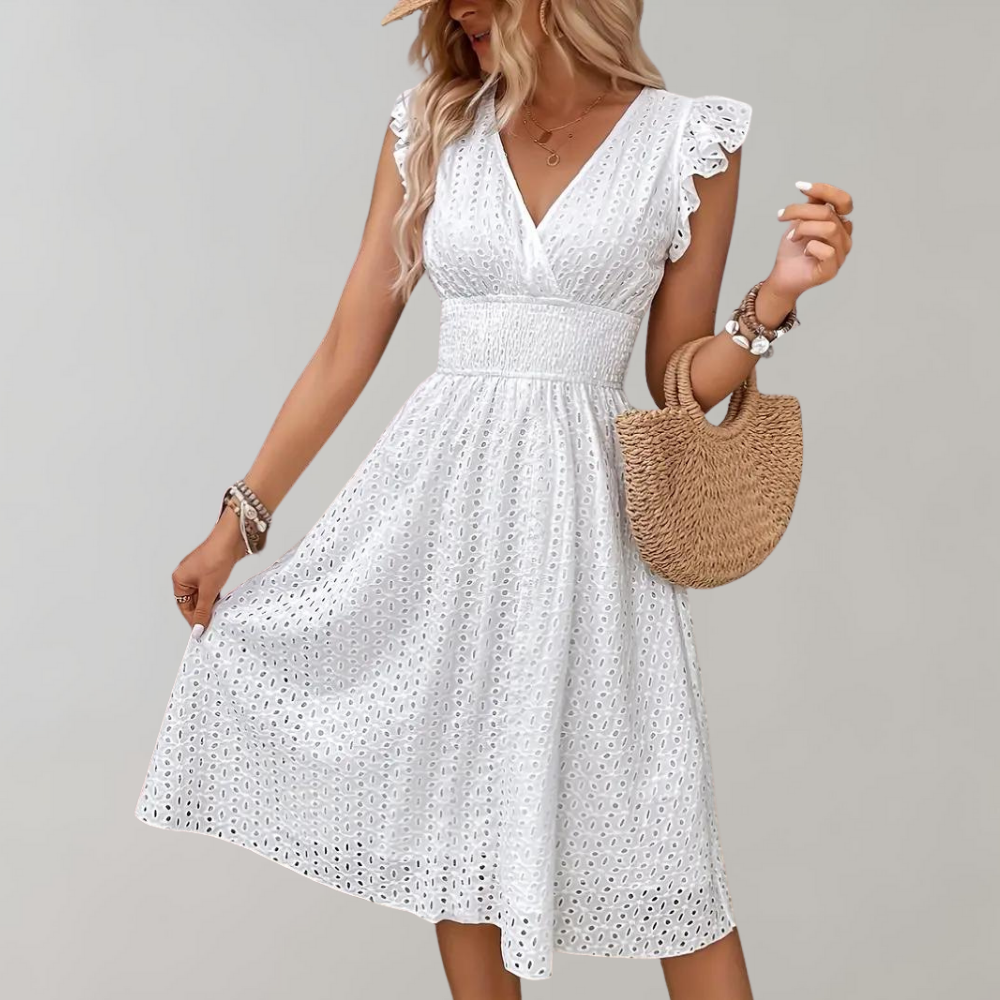 Amor - Vestido de verano blanco elegante con mangas con volantes