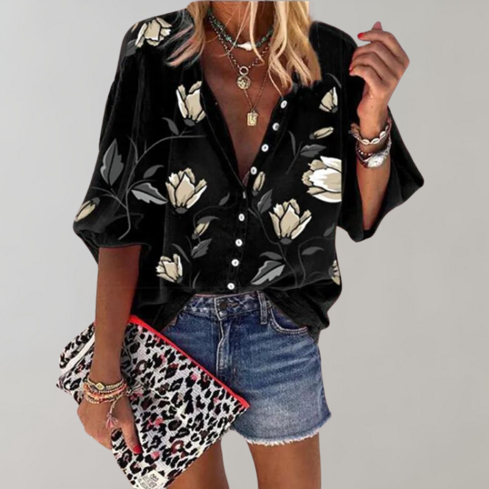 Melian - Blusa con estampado de flores para mujer