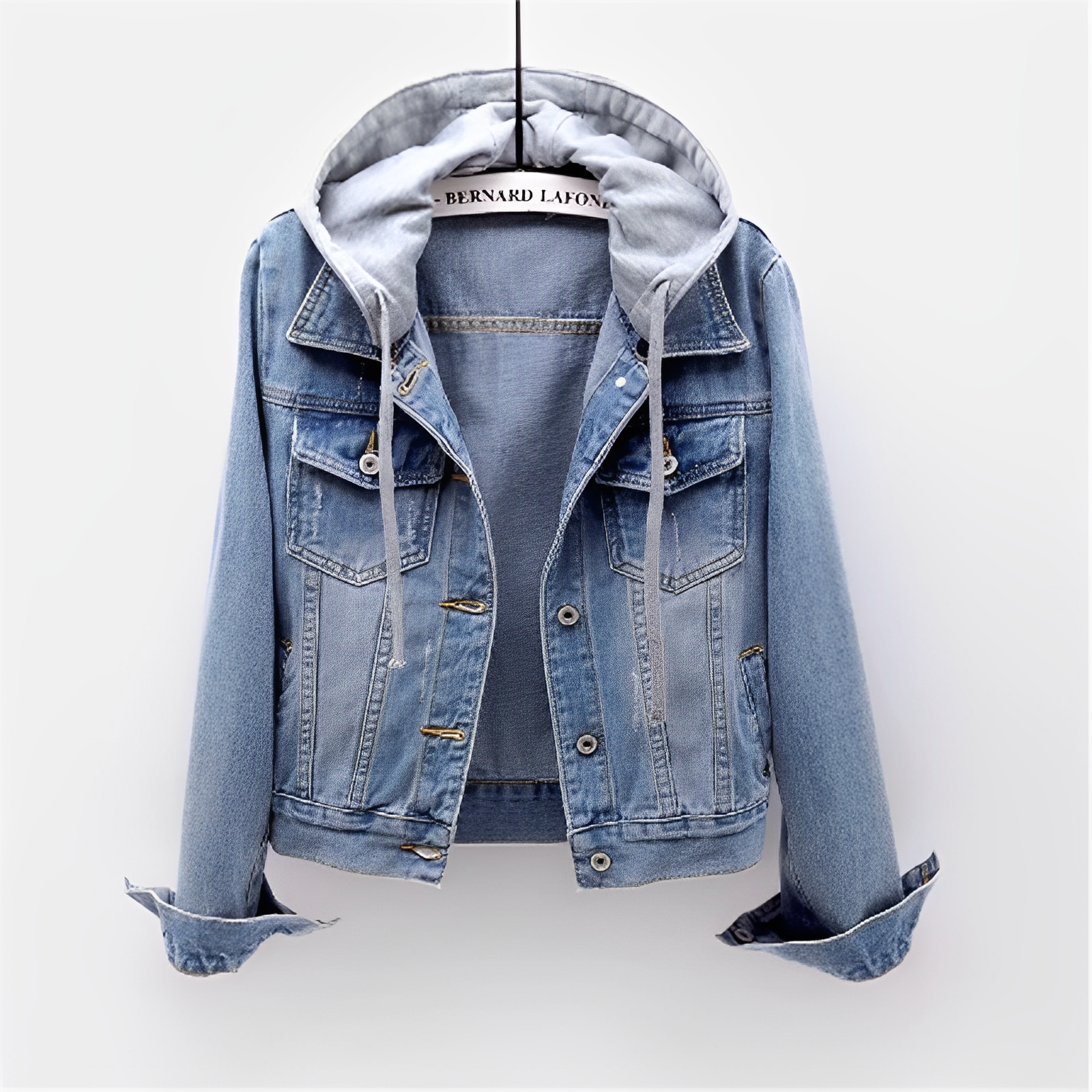 Adah - Chaqueta Vaquera de Manga Larga con Capucha Desmontable