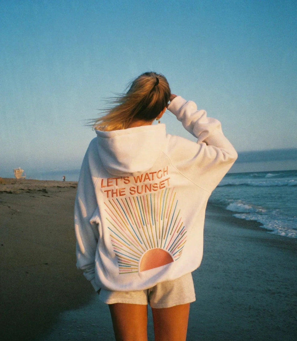 Katie - Sudadera con capucha estilizada con diseño de atardecer