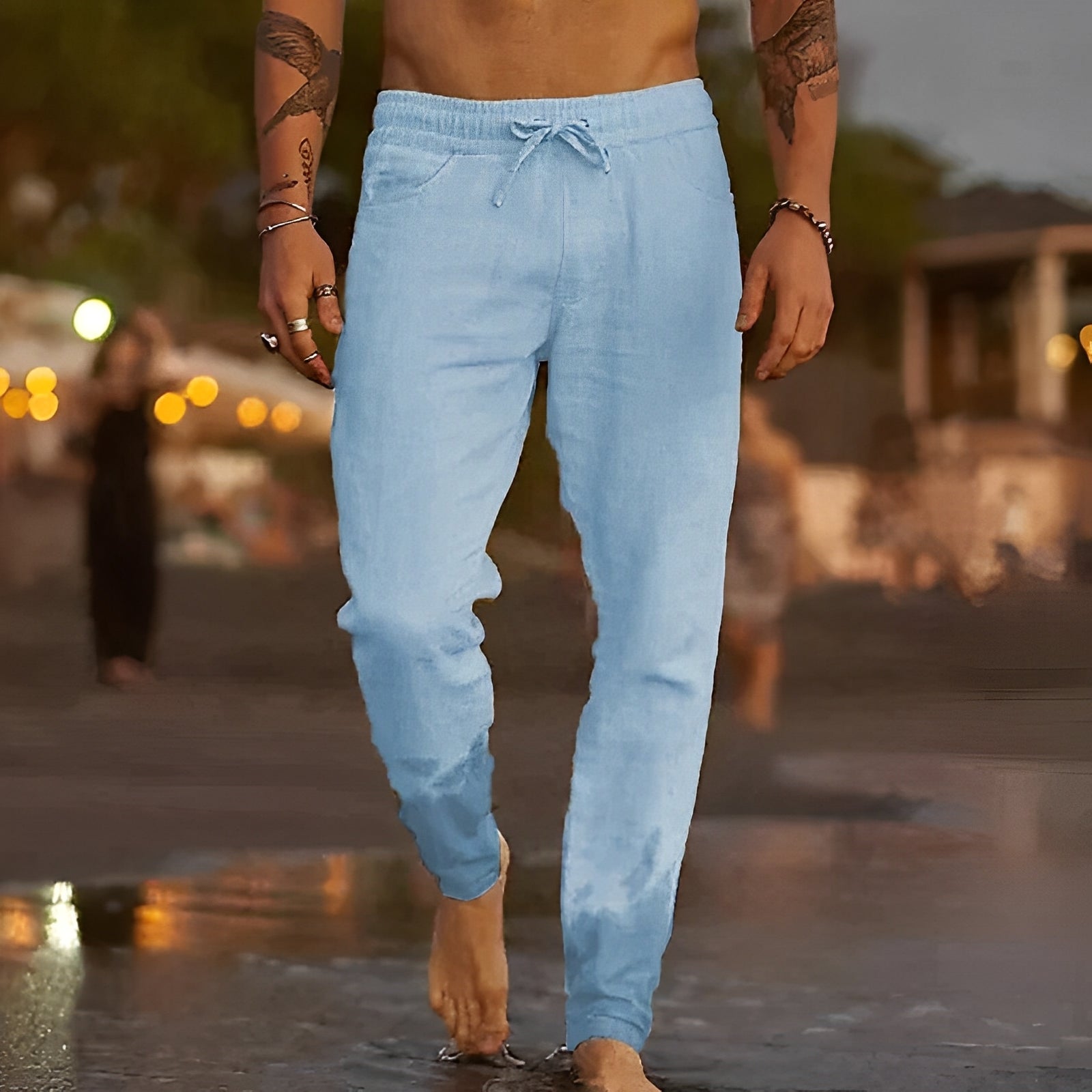 Michael - Pantalones de playa informales de lino para hombre