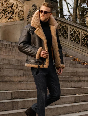 Thiago - Chaqueta de cuero de invierno para hombre, elegante