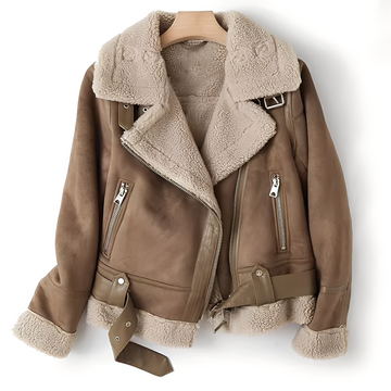 Yasmine - Chaqueta biker cálida de piel de oveja para mujeres