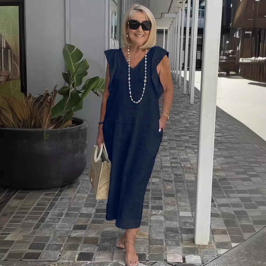 Bracha - Elegante Vestido Sin Mangas de Lino Verano
