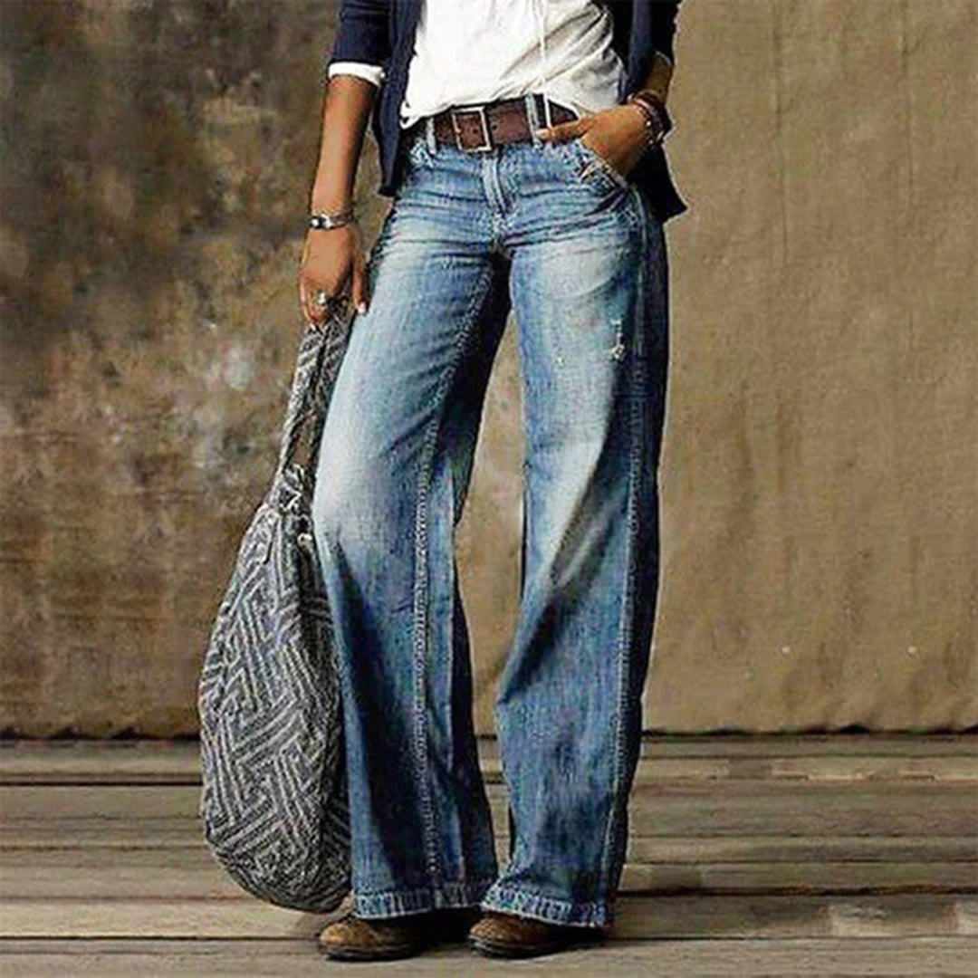 Loreth - Pantalones de tela femeninos con pierna ancha