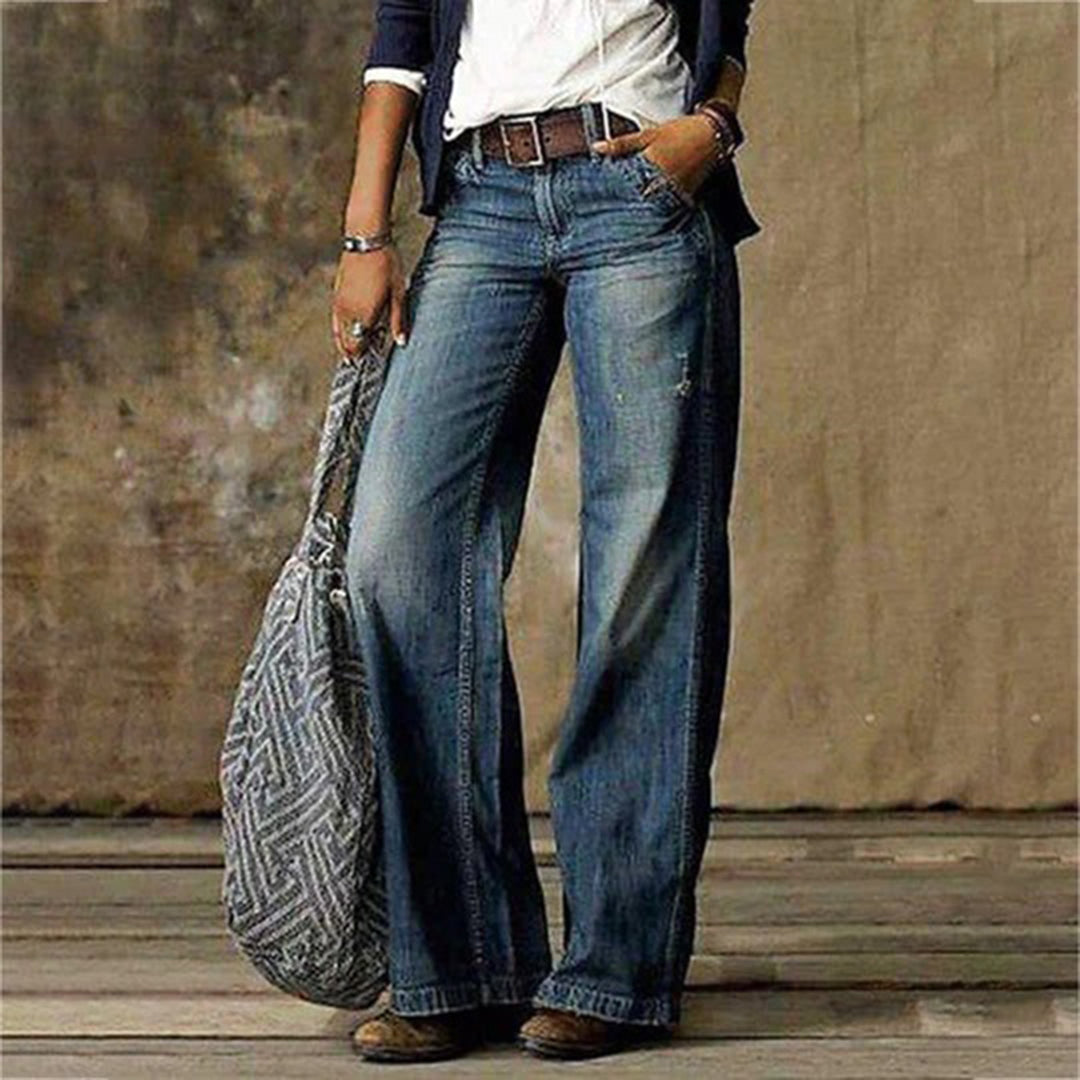Loreth - Pantalones de tela femeninos con pierna ancha
