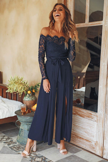 Hope - Atractivo Off-Shoulder Abertura Jumpsuit