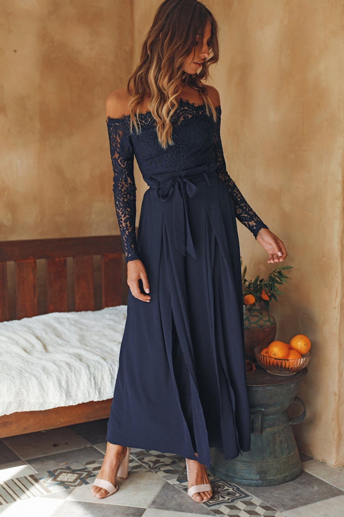 Hope - Atractivo Off-Shoulder Abertura Jumpsuit