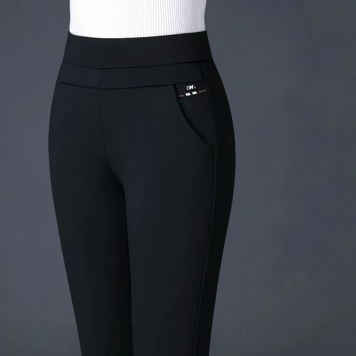 Wenda - Pantalones de cintura alta con banda elástica para mujer