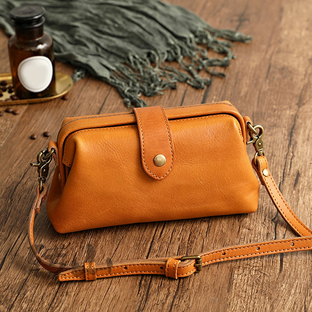 Fabienne - Bolso retro de cuero, hecho a mano