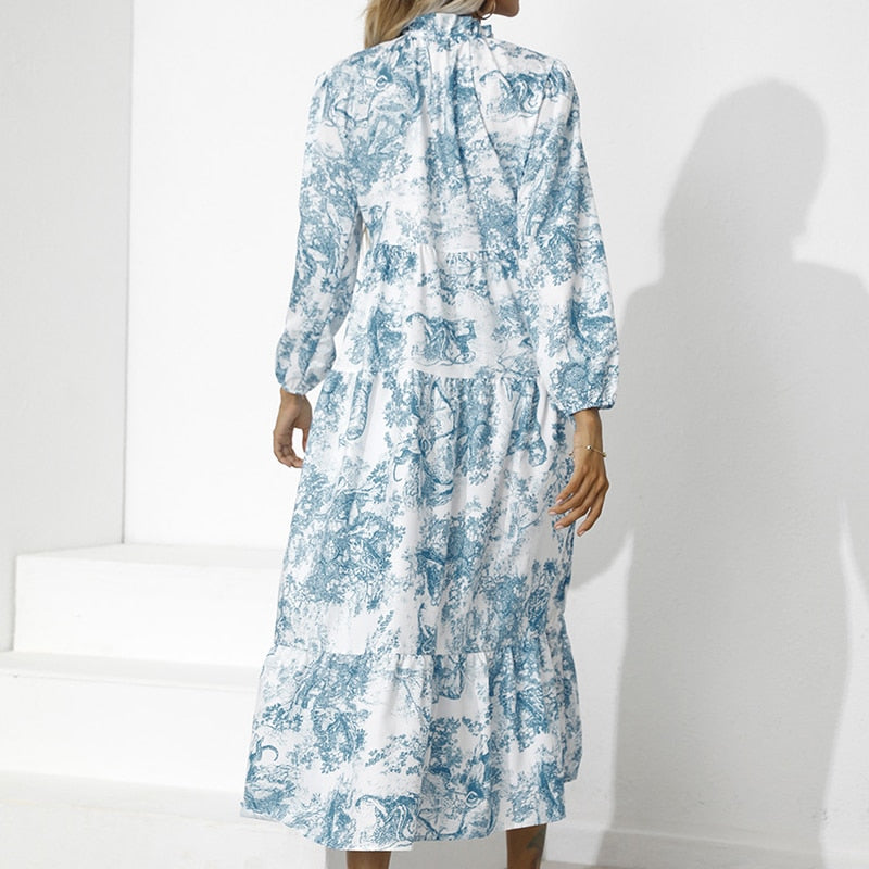 Addison - Vestido elegante de manga larga con estampado de flores y corte holgado