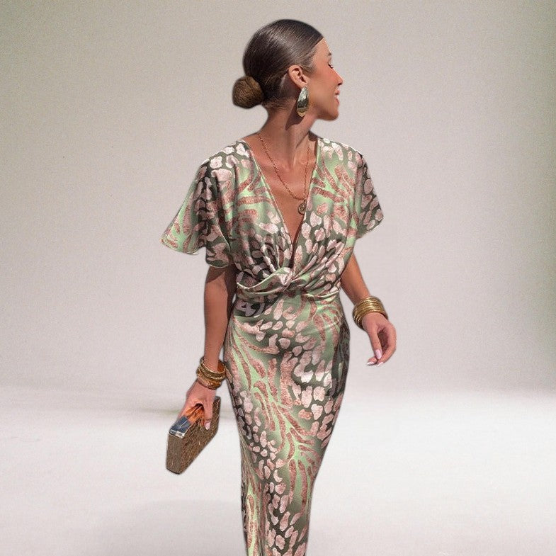 Teodora - Glamoroso Escote en V Vestido Maxi para Mujeres