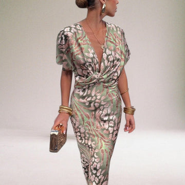 Teodora - Glamoroso Escote en V Vestido Maxi para Mujeres