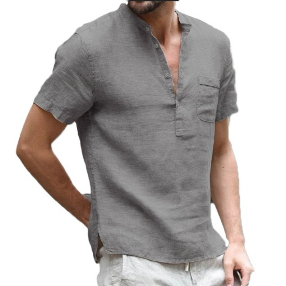 Alton - Camisa de lino de manga corta para hombres